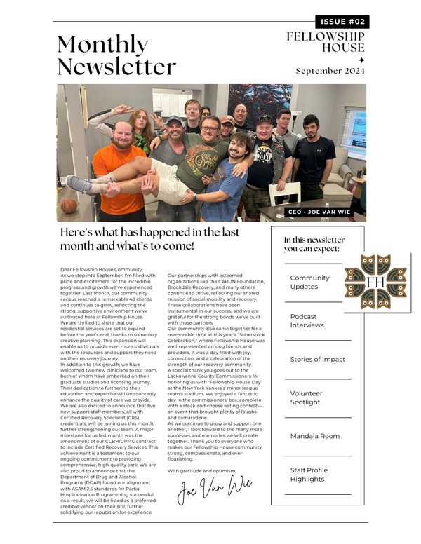 Fellowship House monthly newsletter cover, September 2024, issue #02
