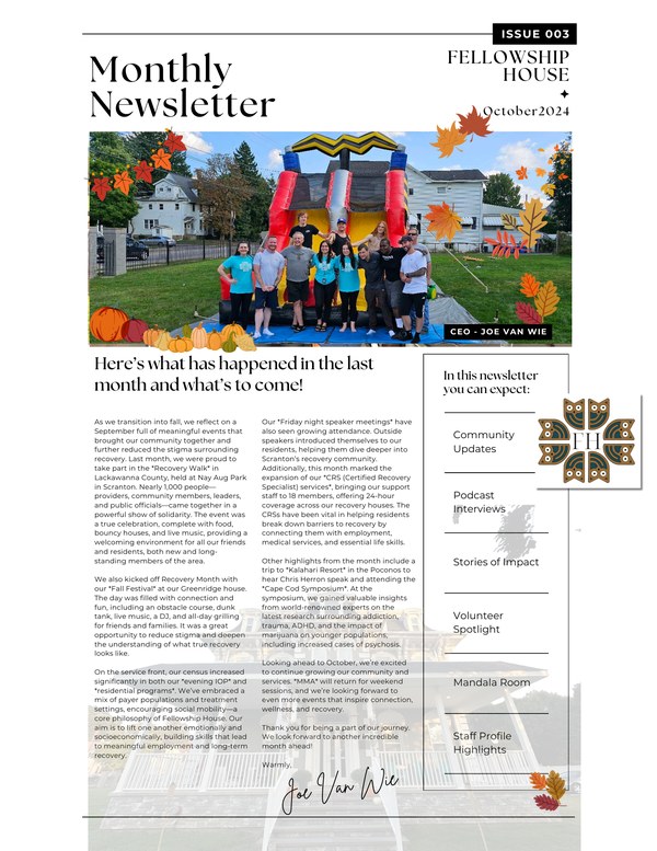 Fellowship House monthly newsletter cover, October 2024, issue 003