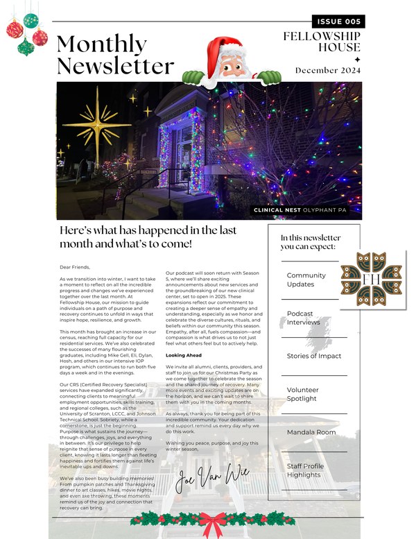 Fellowship House monthly newsletter cover, December 2024, issue 005