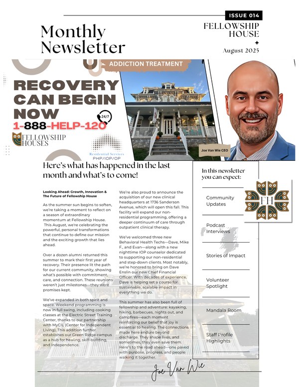 Fellowship House monthly newsletter cover, August 2025, issue 014